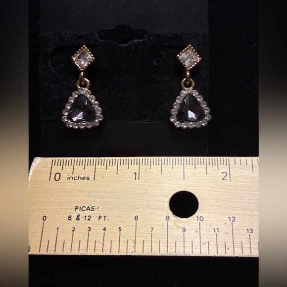 EUC Gold Tone and Silver Tone  Drop Earrings w/. Blue Grey Crystals - Picture 3 of 5